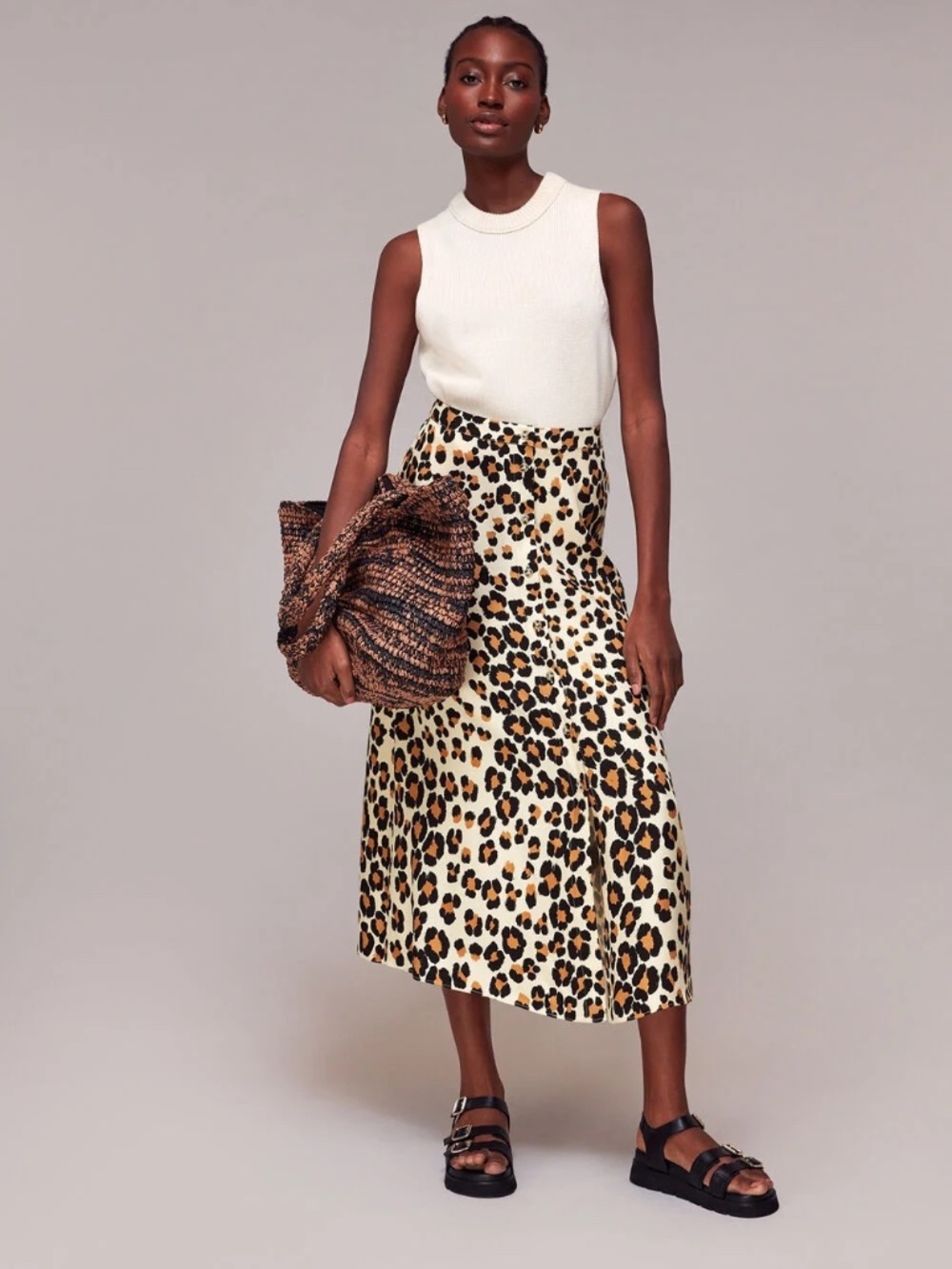 Whistles Painted Leopard Button Skirt Size 8 UK